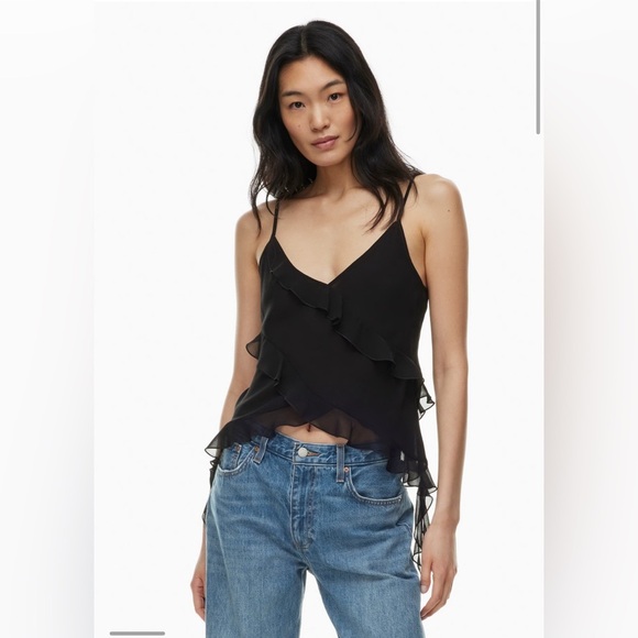 NWT Aritzia Wilfred Eminence Top in Black Size Small Ruffled chiffon camisole - Picture 2 of 13